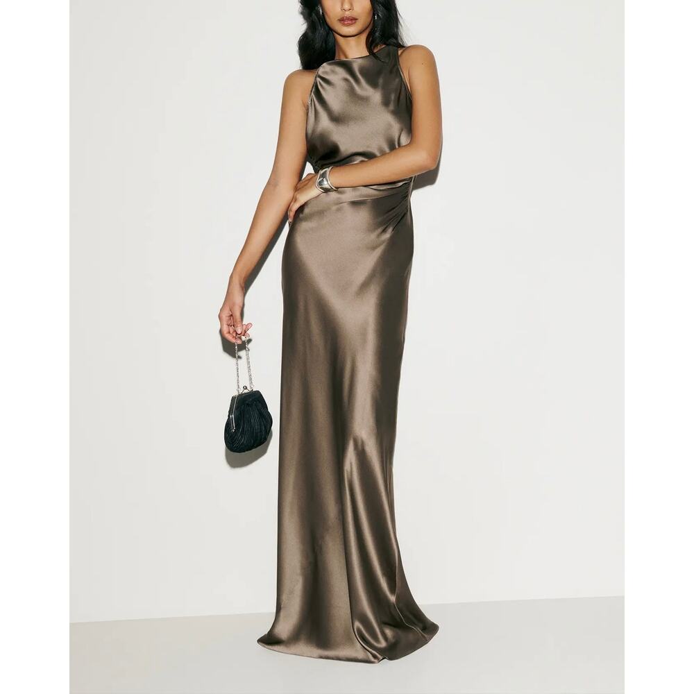 Reformation Satin Maxi Dress in Bronze